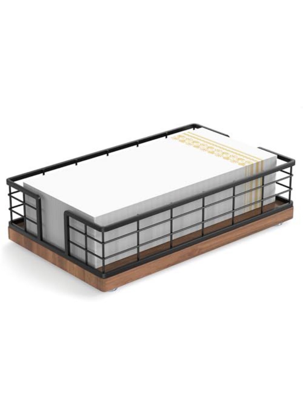 Modern Black Metal and Wood Trundle Bed Frame with White Mattress